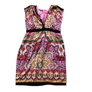ECI Vintage Y2K Paisley Silk Mini Dress Size 14 Boho Adjustable Tie Back